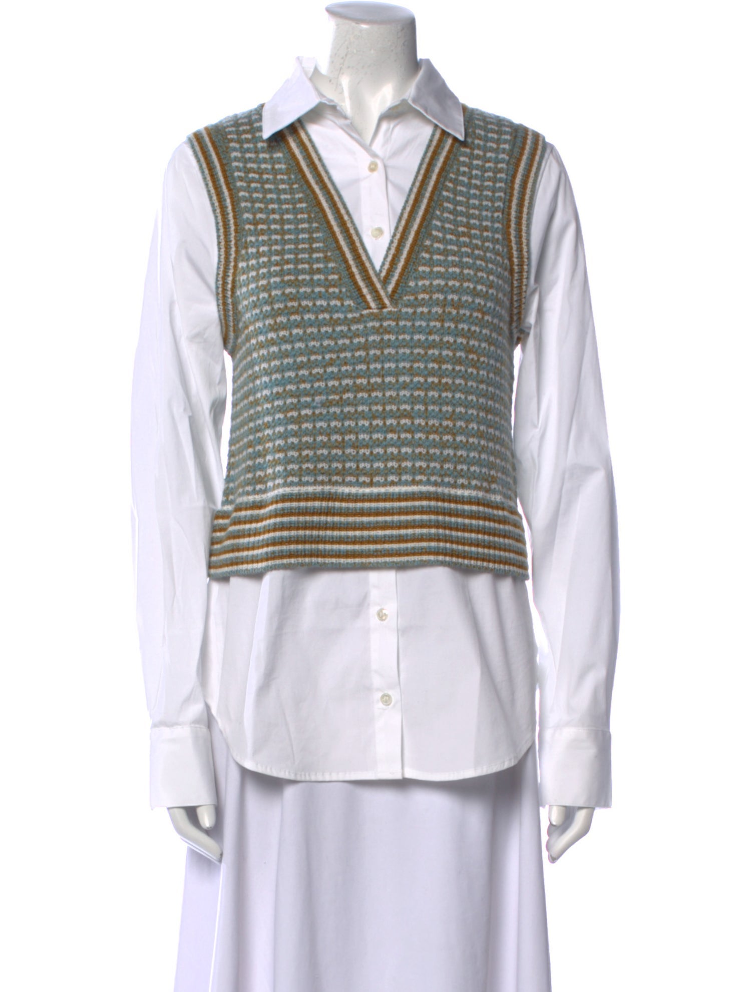 Veronica Beard Merino Wool Striped Button-Up Top w/ Tags