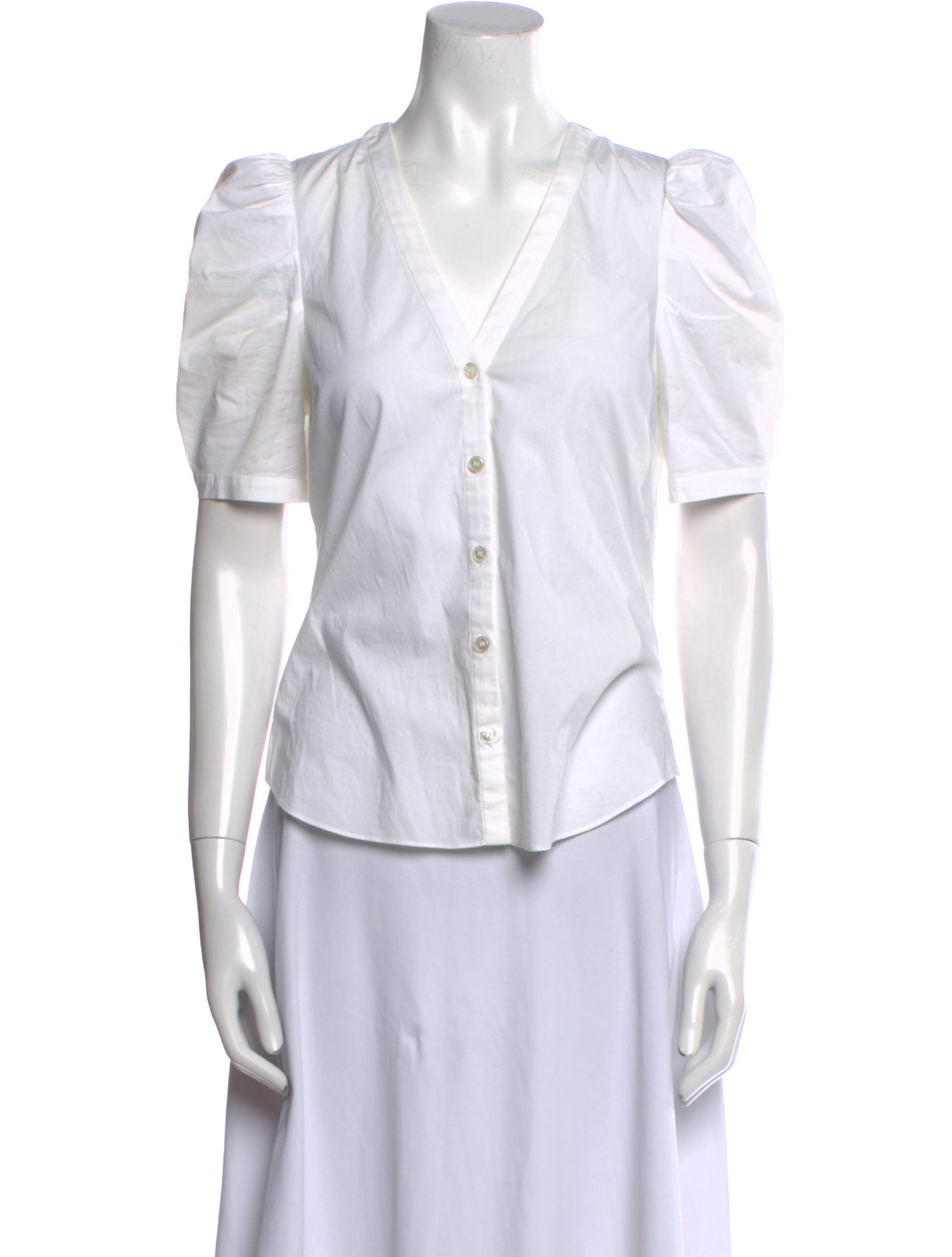 Veronica Beard V-Neck Short Sleeve Button-Up Top