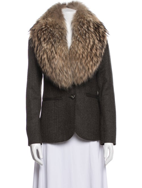 Veronica Beard Wool Printed Faux Fur Jacket
