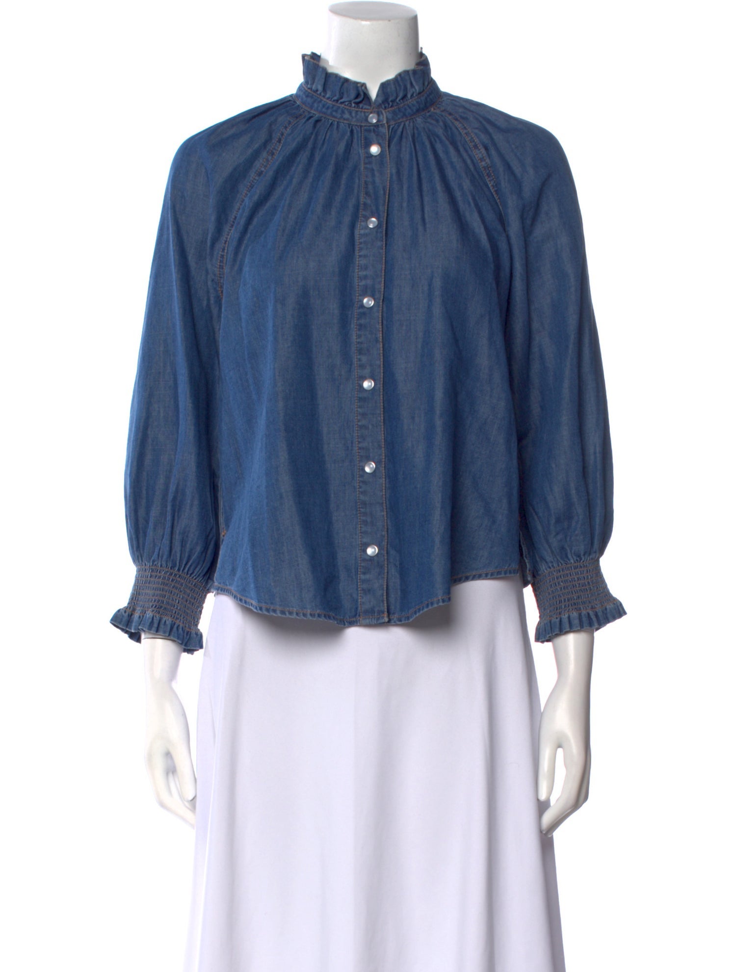 Veronica Beard Mock Neck Three-Quarter Sleeve Button-Up Top w/ Tags
