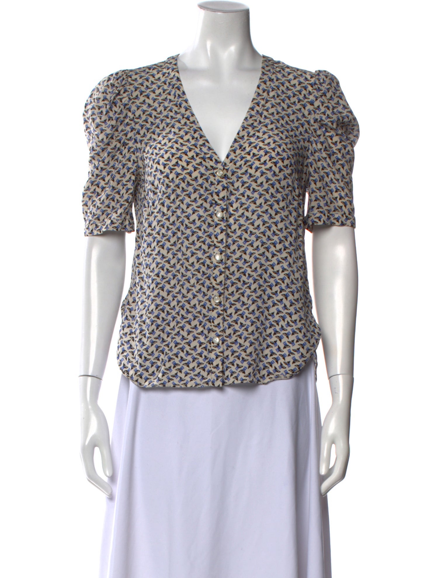 Veronica Beard Silk Printed Button-Up Top