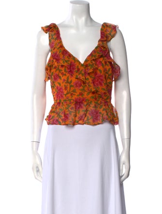 Veronica Beard Silk Floral Print Crop Top