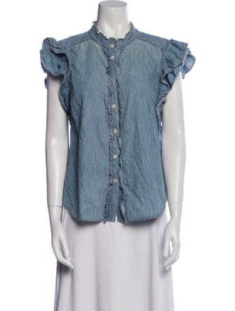 Veronica Beard Mock Neck Sleeveless Button-Up Top