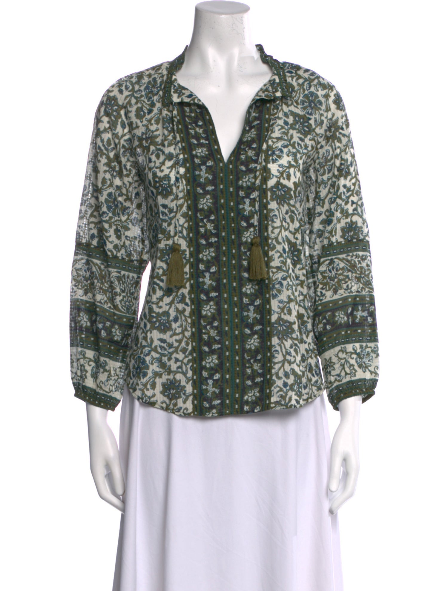 Veronica Beard Printed V-Neck Button-Up Top