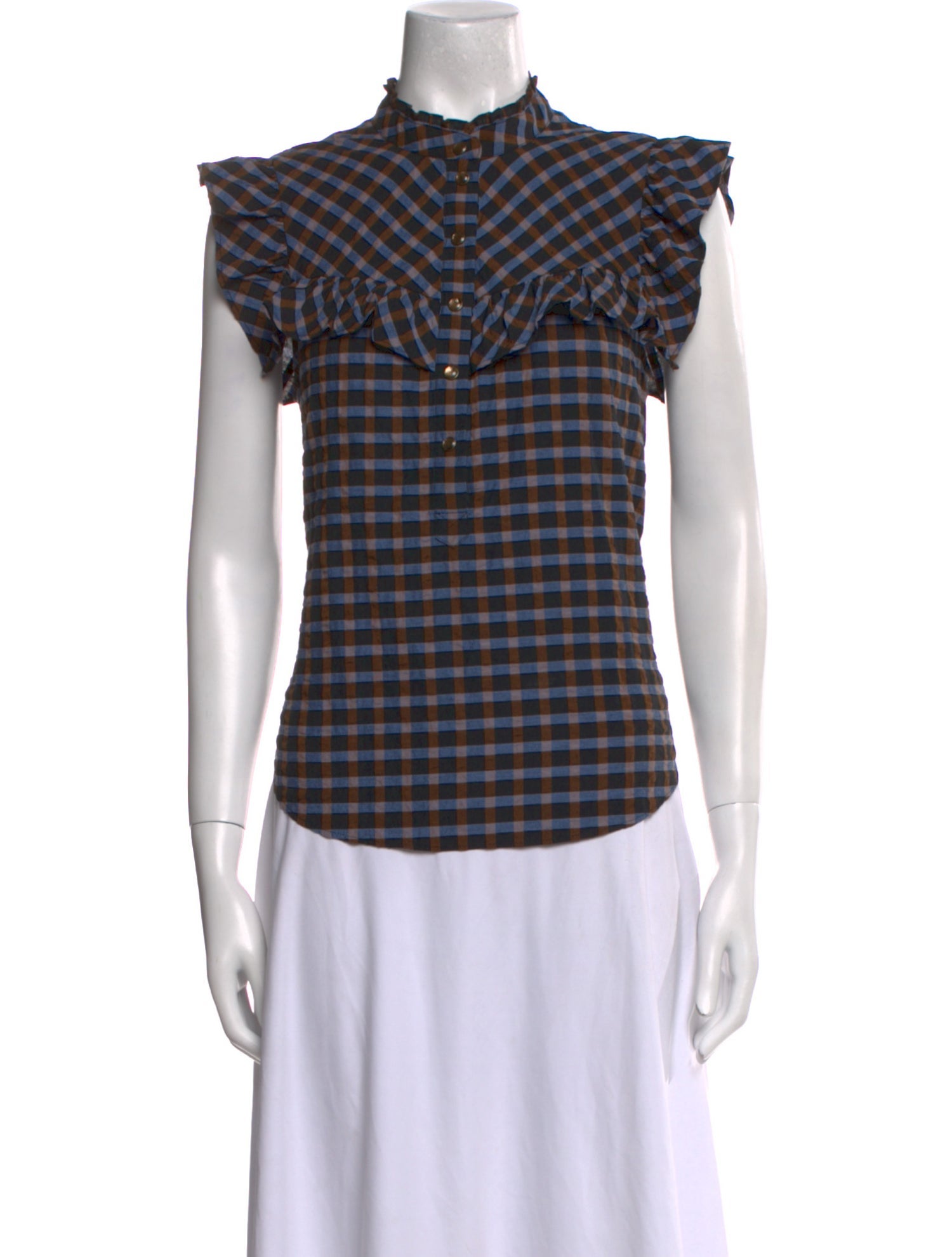 Veronica Beard Plaid Print Mock Neck Top