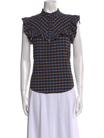 Veronica Beard Plaid Print Mock Neck Top