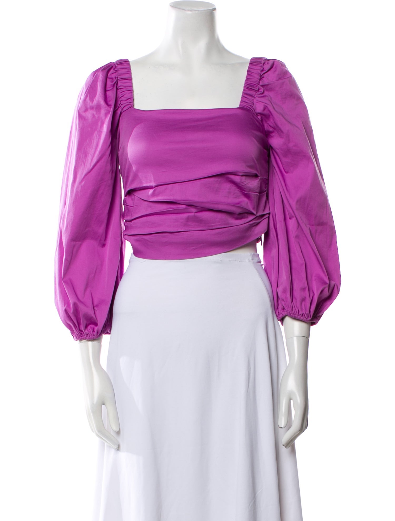 Veronica Beard Square Neckline Three-Quarter Sleeve Crop Top