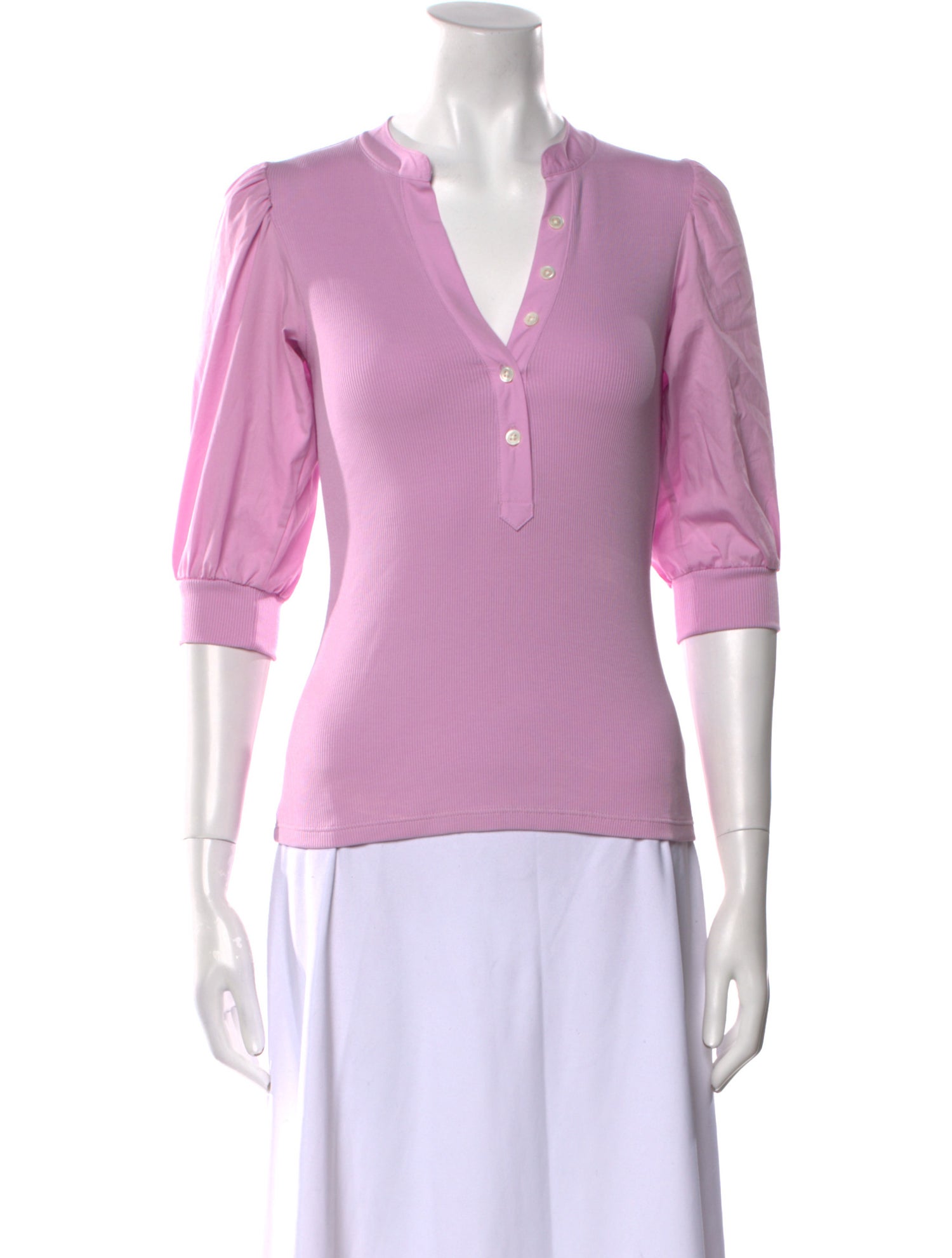 Veronica Beard V-Neck Three-Quarter Sleeve Polo