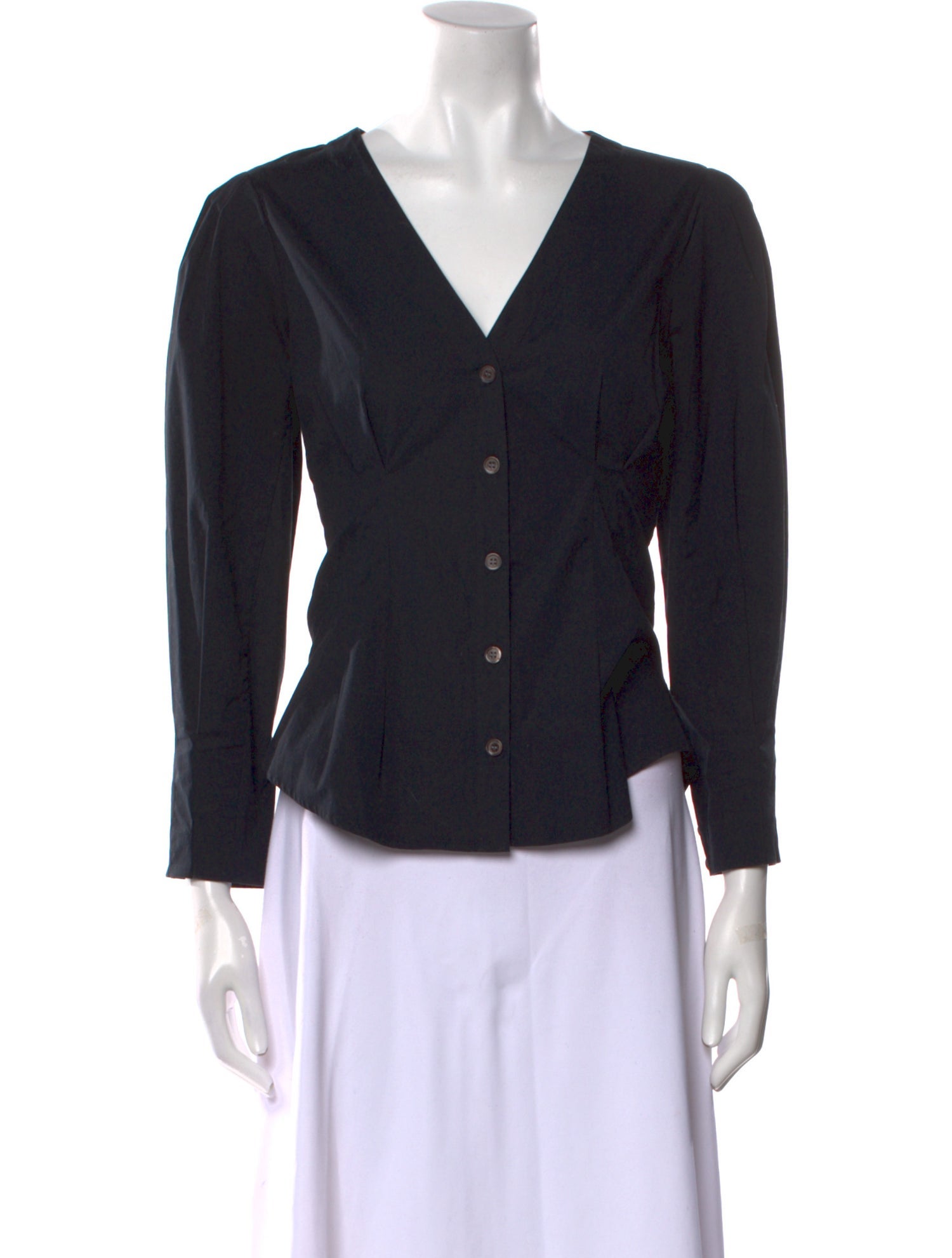 Veronica Beard V-Neck Three-Quarter Sleeve Button-Up Top