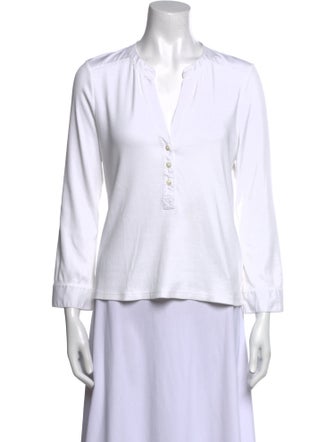 Veronica Beard V-Neck Three-Quarter Sleeve Polo