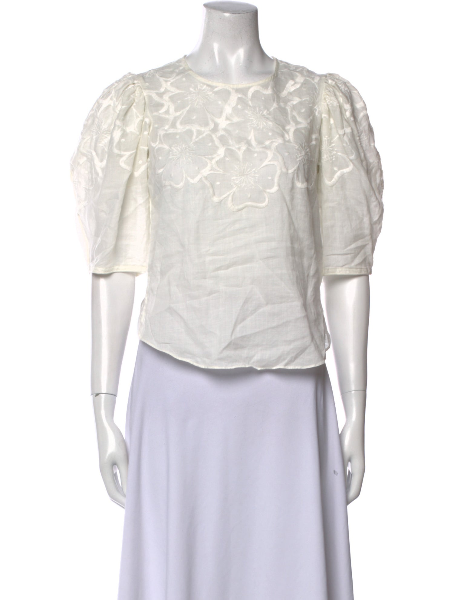 Veronica Beard Crew Neck Three-Quarter Sleeve Crop Top