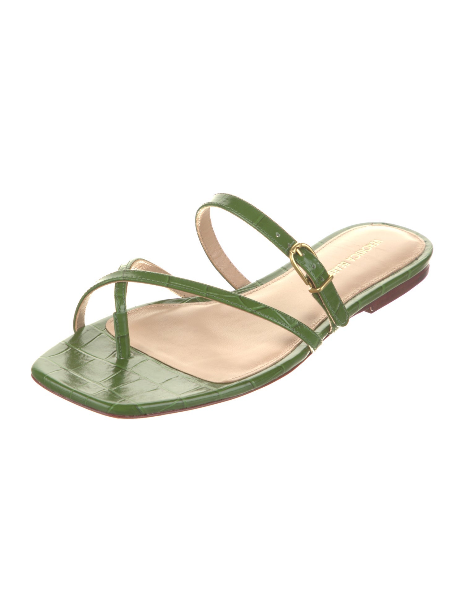 Veronica Beard Embossed Leather Leather Trim Embellishment Slides