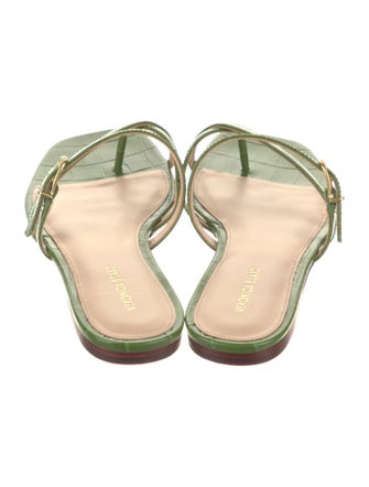 Veronica Beard Embossed Leather Leather Trim Embellishment Slides