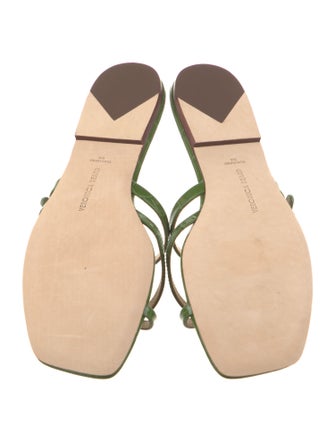 Veronica Beard Embossed Leather Leather Trim Embellishment Slides