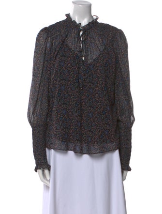 Veronica Beard Floral Print Mock Neck Blouse