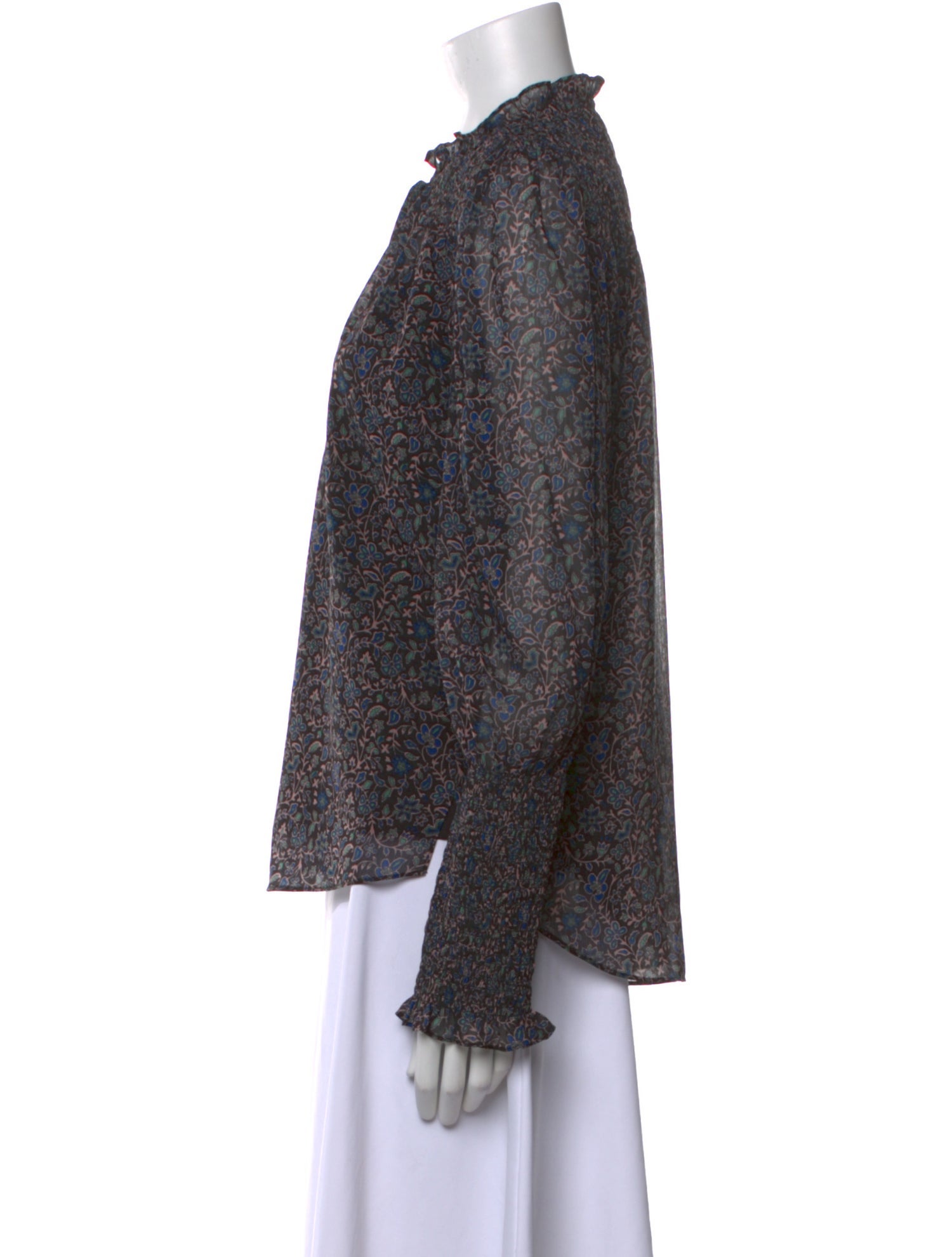 Veronica Beard Floral Print Mock Neck Blouse