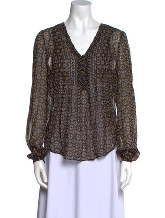 Veronica Beard Floral Print V-Neck Blouse