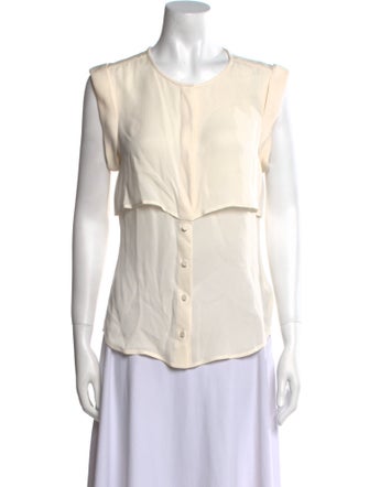 Veronica Beard Silk Crew Neck Button-Up Top