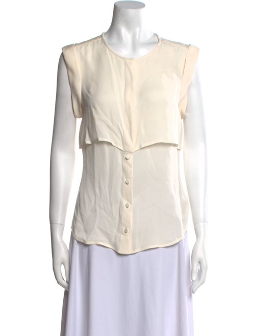 Veronica Beard Silk Crew Neck Button-Up Top