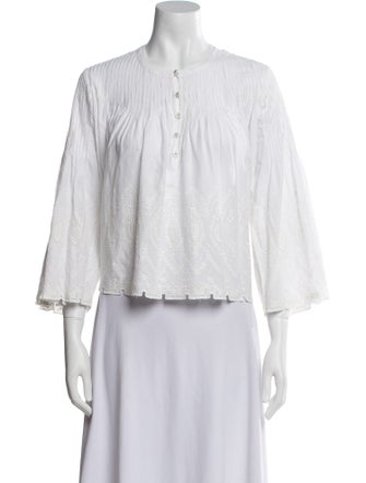 Veronica Beard Mock Neck Three-Quarter Sleeve Crop Top