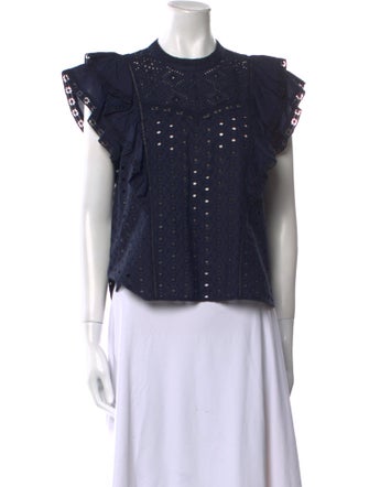 Veronica Beard Crew Neck Short Sleeve Blouse