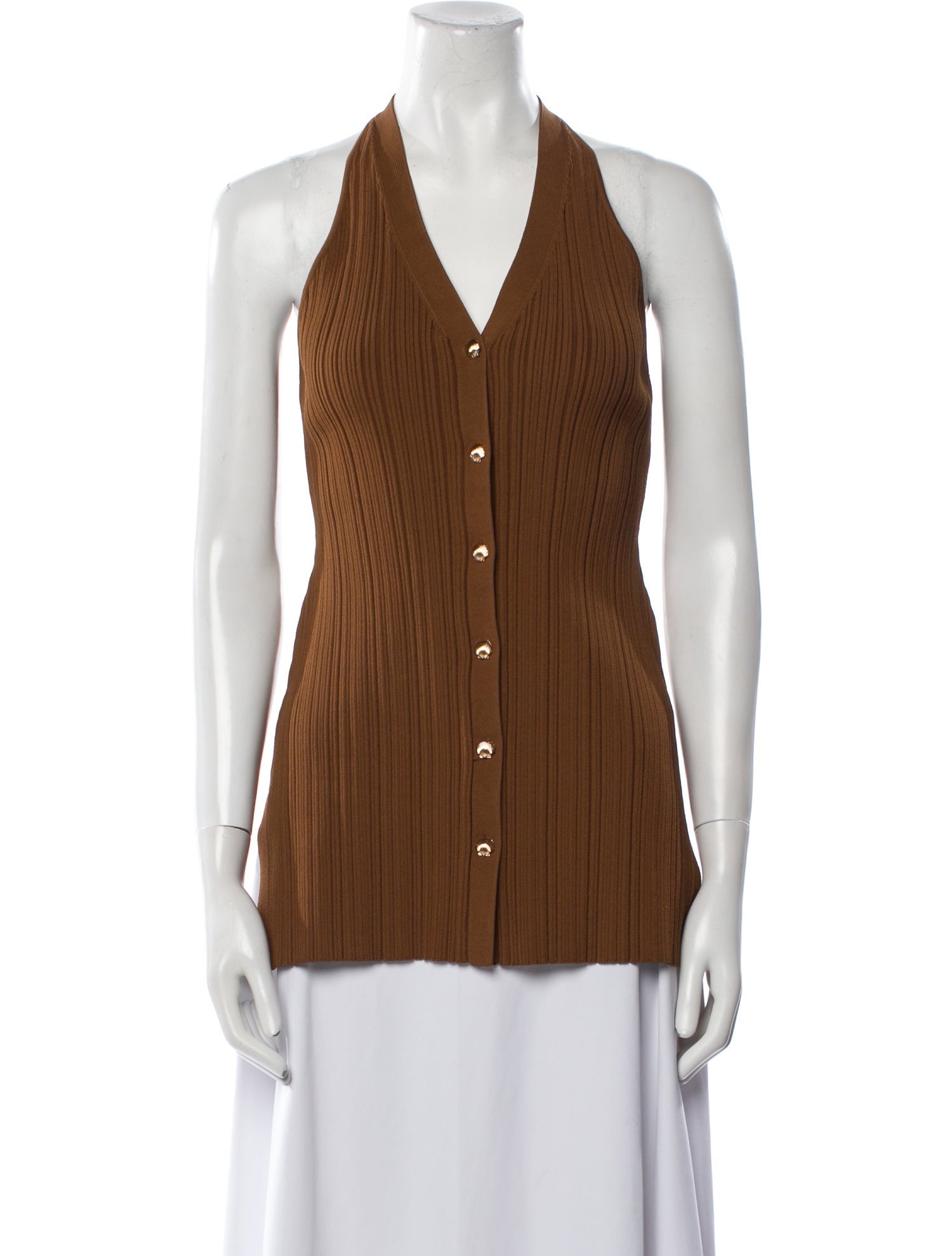 Veronica Beard V-Neck Sleeveless Button-Up Top