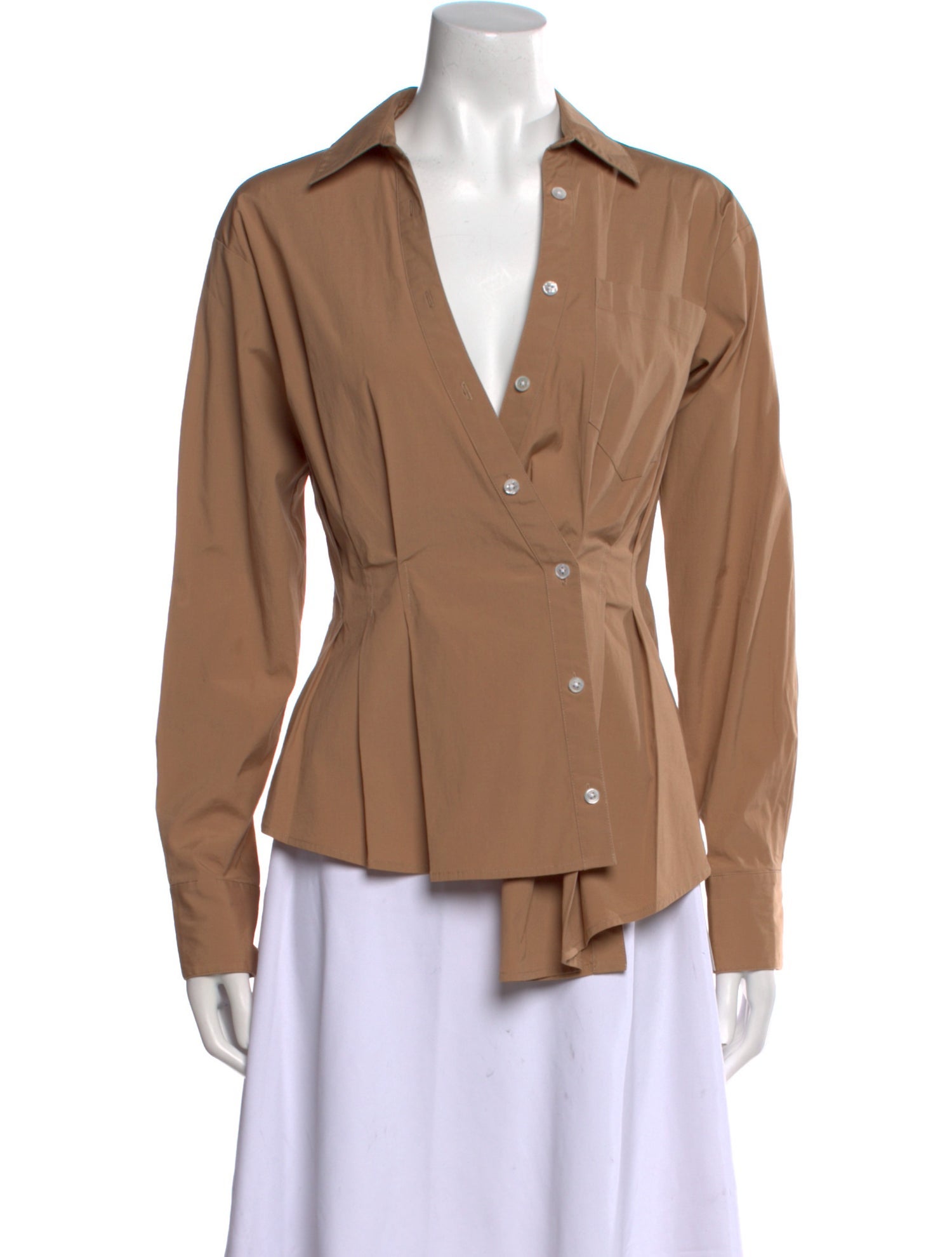 Veronica Beard V-Neck Long Sleeve Button-Up Top