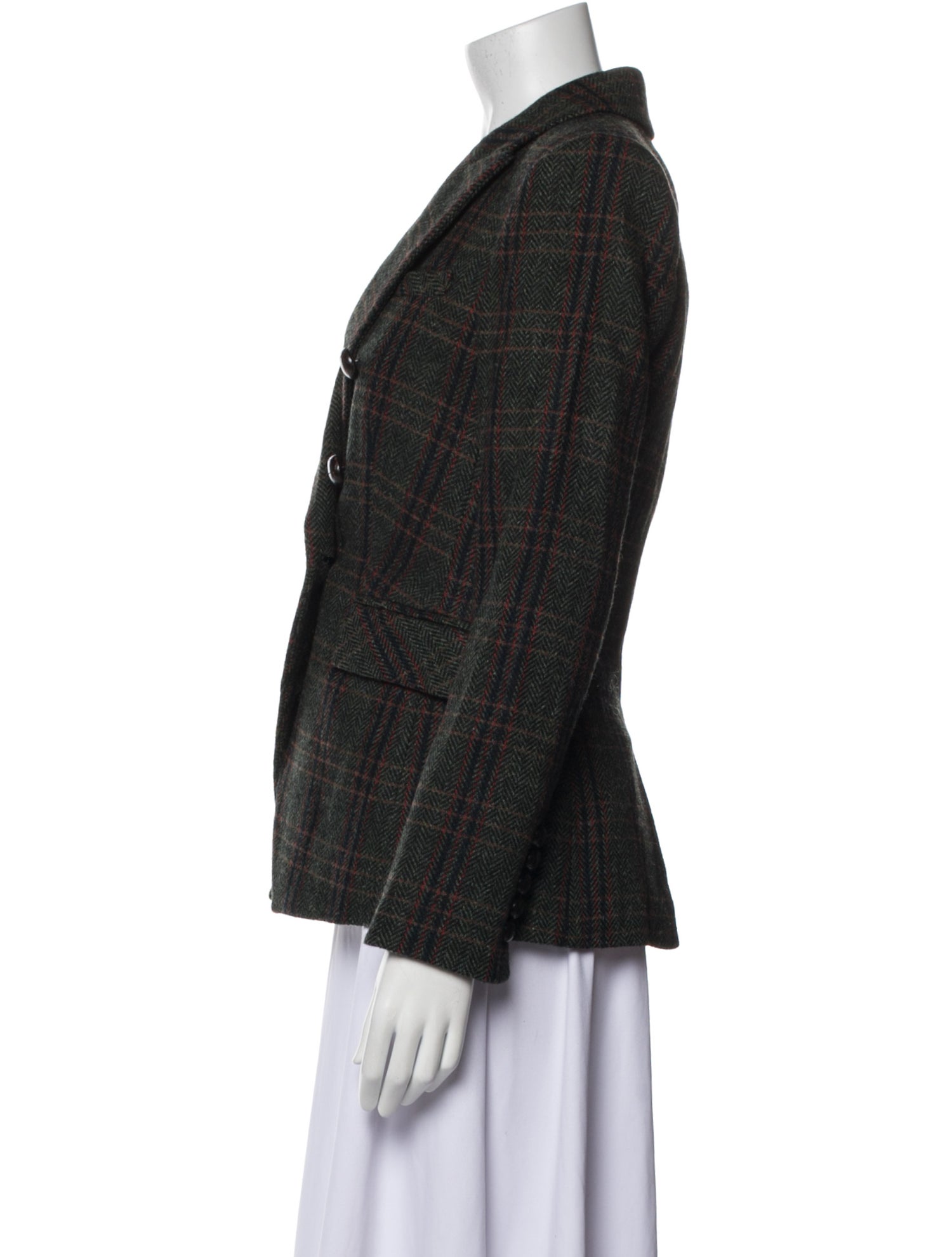 Veronica Beard Virgin Wool Plaid Print Blazer