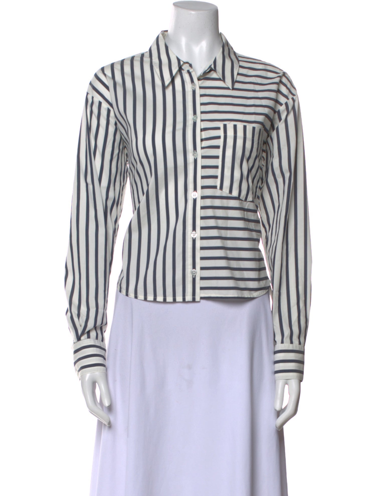Veronica Beard Striped Long Sleeve Button-Up Top