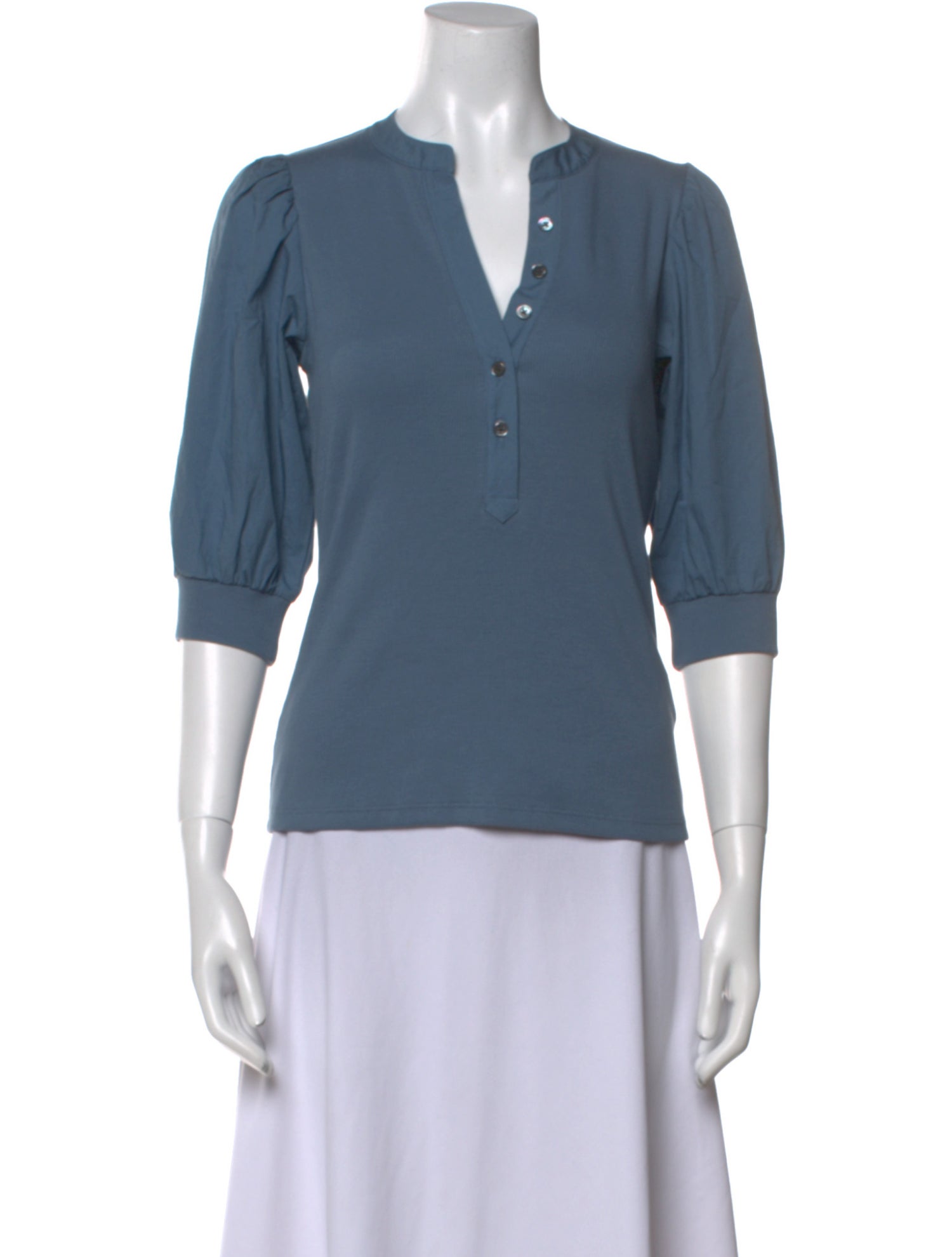 Veronica Beard V-Neck Three-Quarter Sleeve Polo