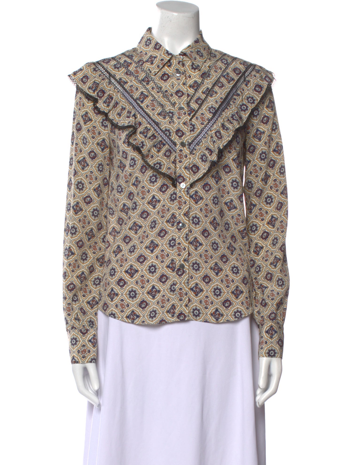 Veronica Beard Silk Printed Button-Up Top