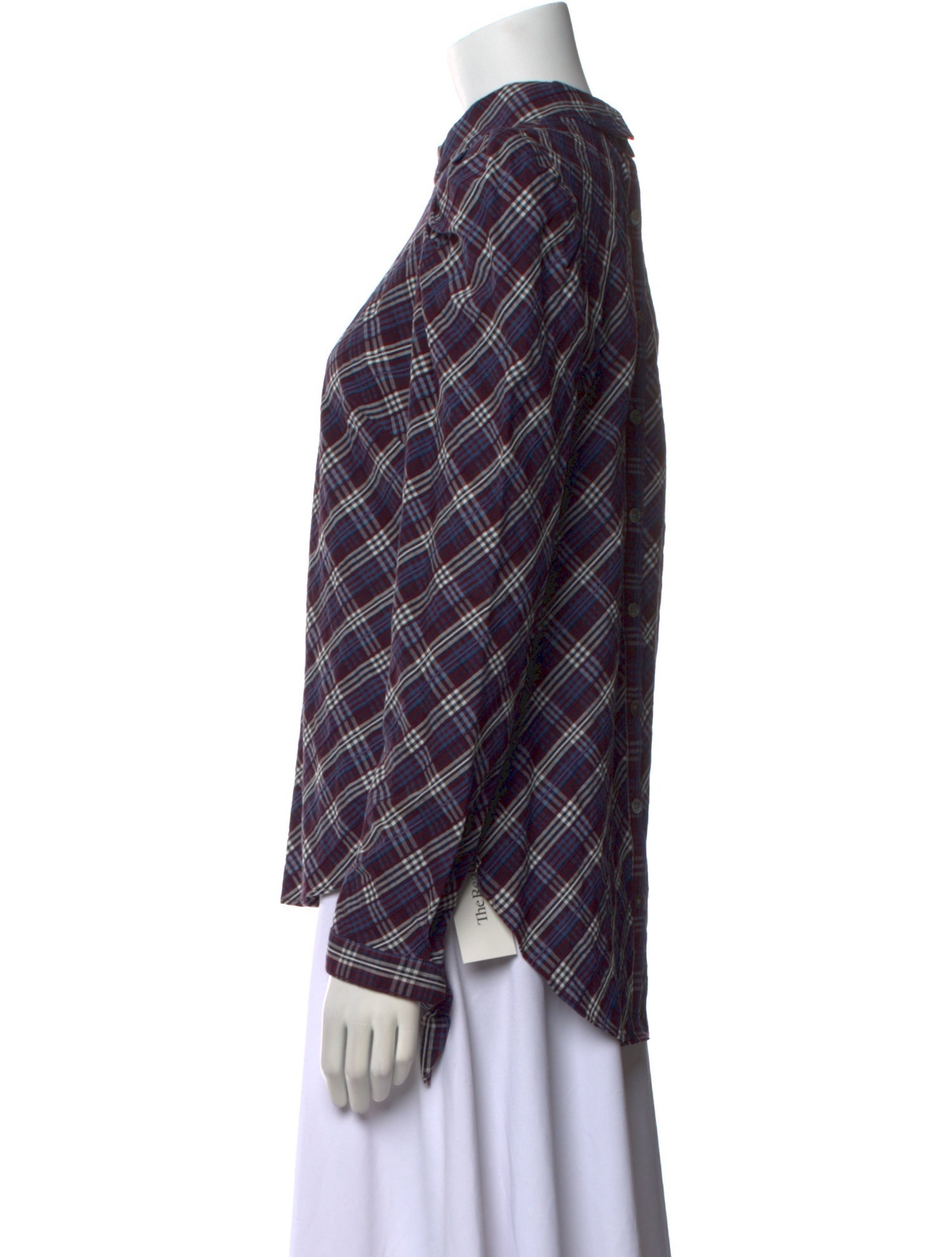 Veronica Beard Plaid Print Mock Neck Button-Up Top