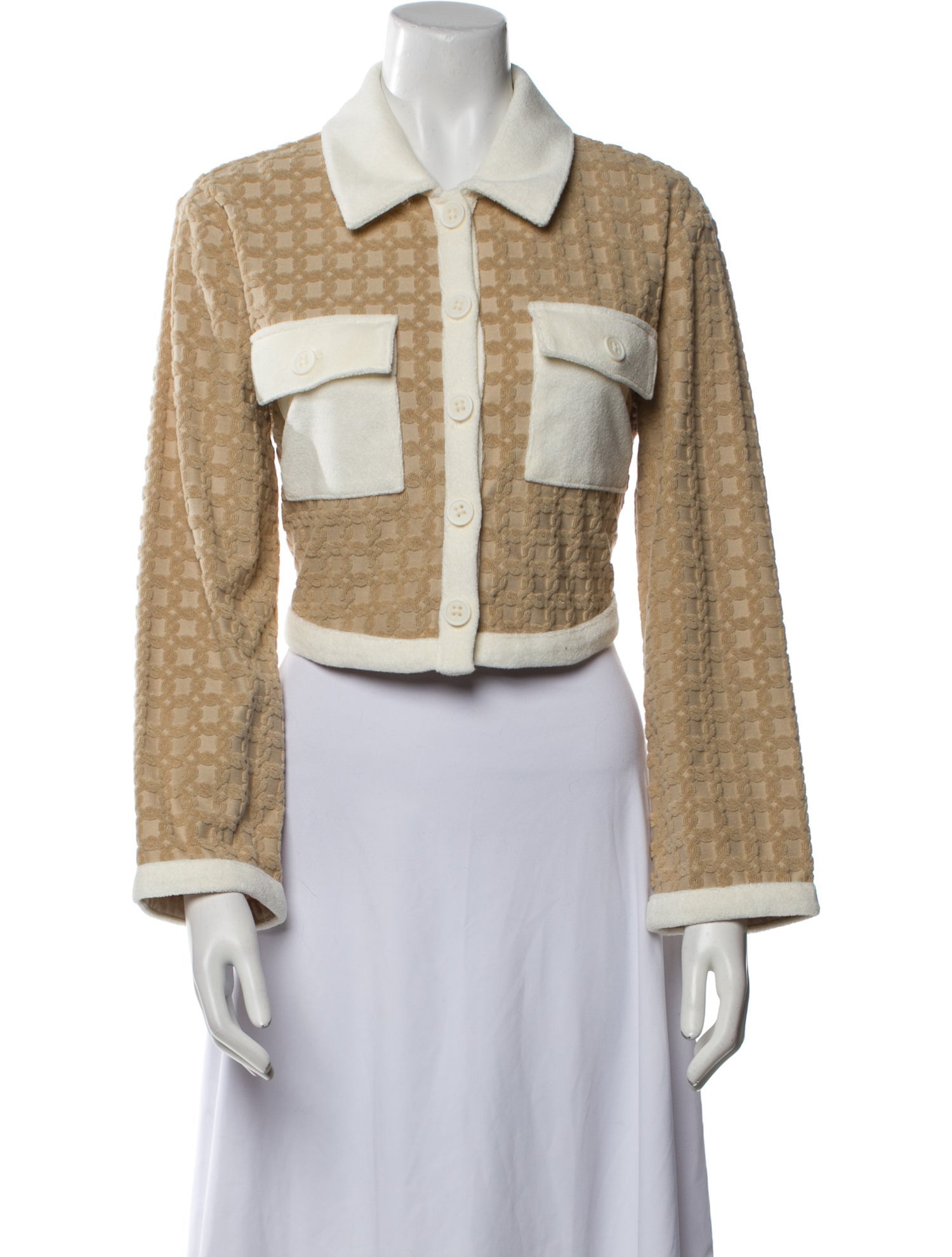 Veronica Beard Colorblock Pattern Long Sleeve Crop Top