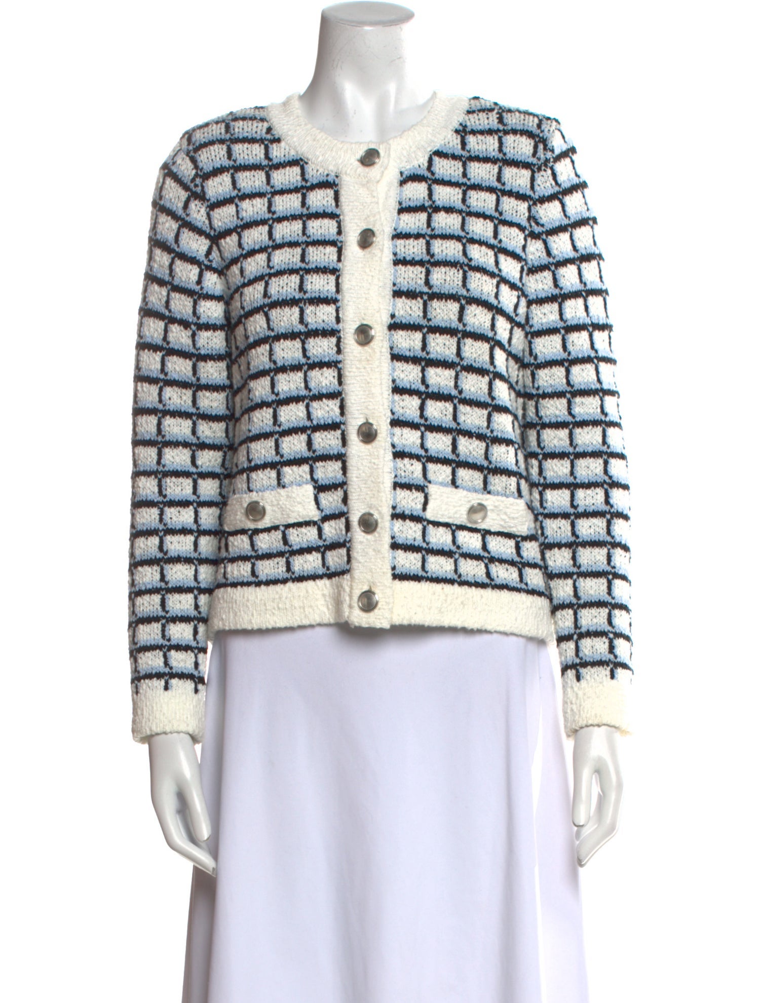 Veronica Beard Plaid Print Crew Neck Sweater