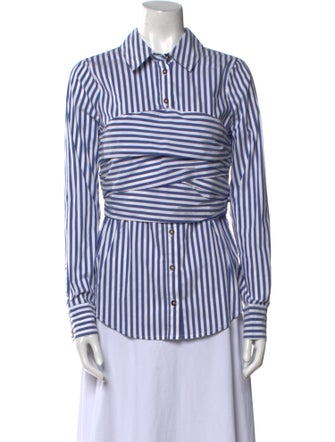 Veronica Beard Striped Long Sleeve Button-Up Top