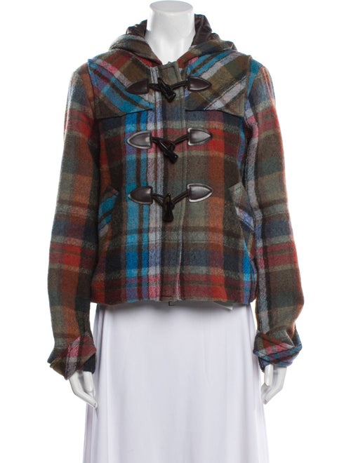 Veronica Beard Virgin Wool Plaid Print Faux Fur Jacket