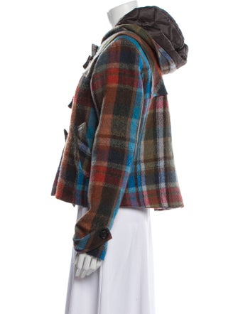 Veronica Beard Virgin Wool Plaid Print Faux Fur Jacket