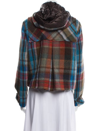 Veronica Beard Virgin Wool Plaid Print Faux Fur Jacket