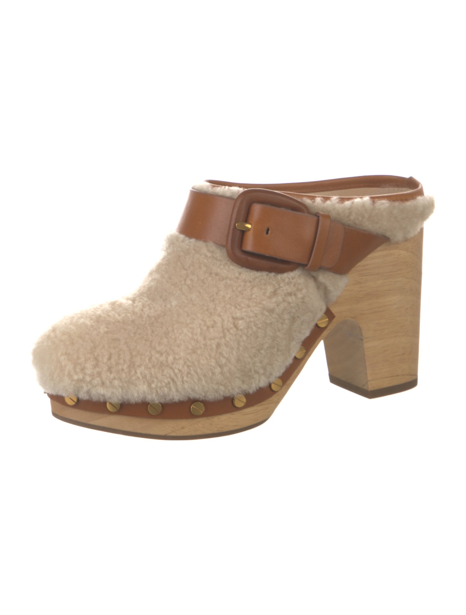 Veronica Beard Shearling Leather Trim Embellishment Mules