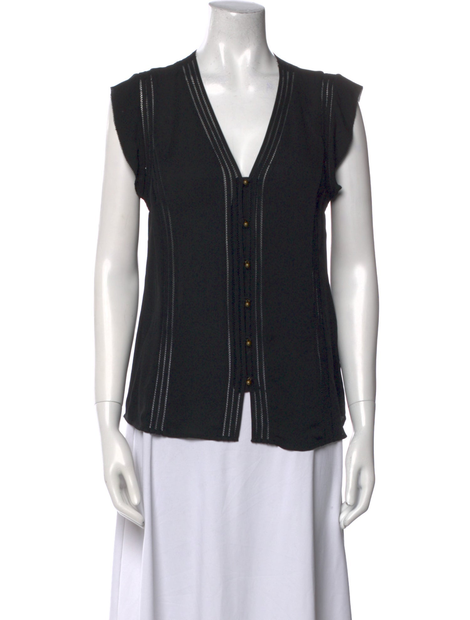 Veronica Beard Silk V-Neck Button-Up Top