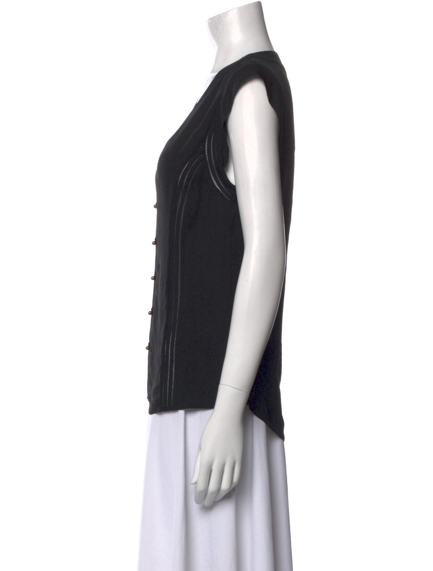 Veronica Beard Silk V-Neck Button-Up Top