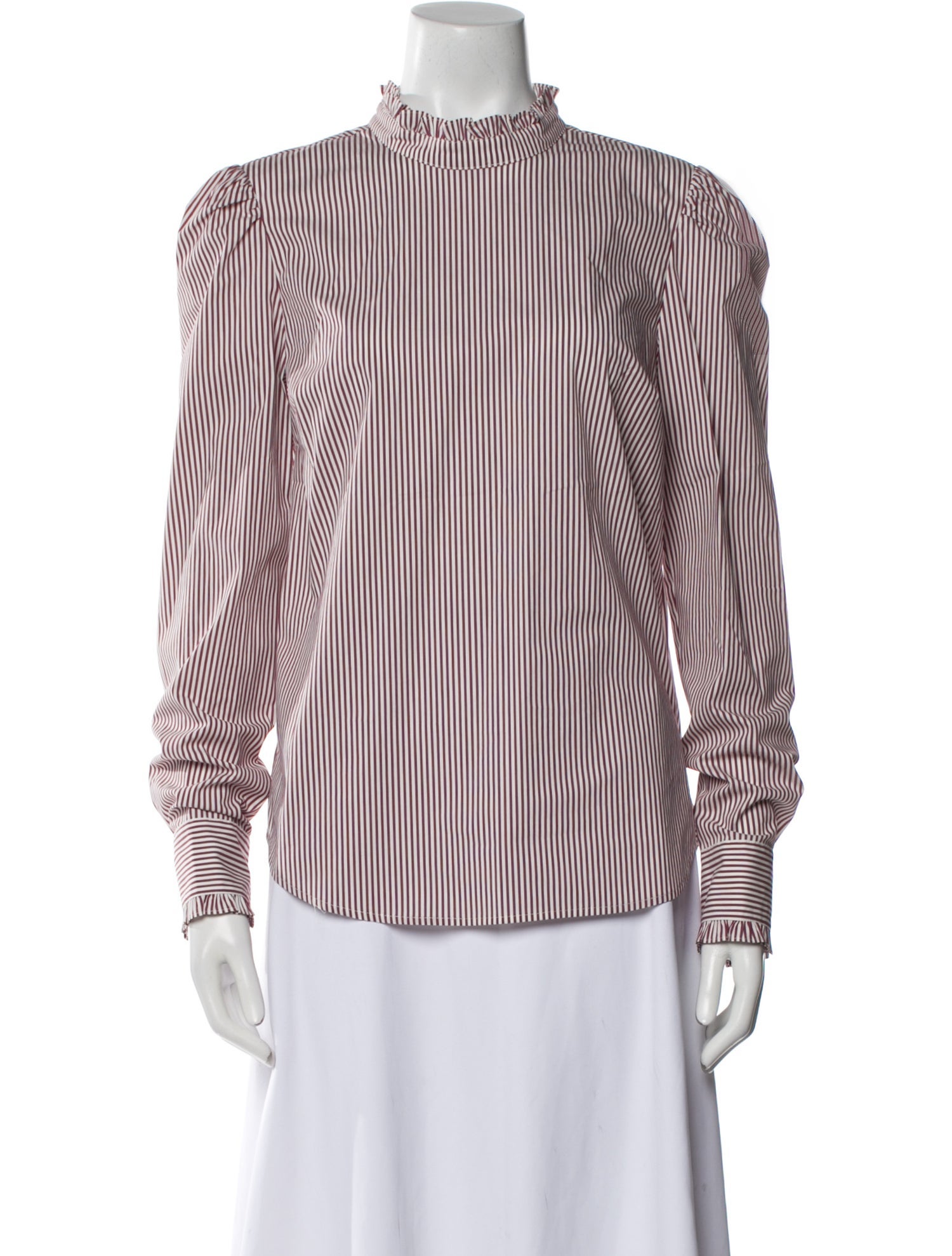 Veronica Beard Striped Mock Neck Button-Up Top