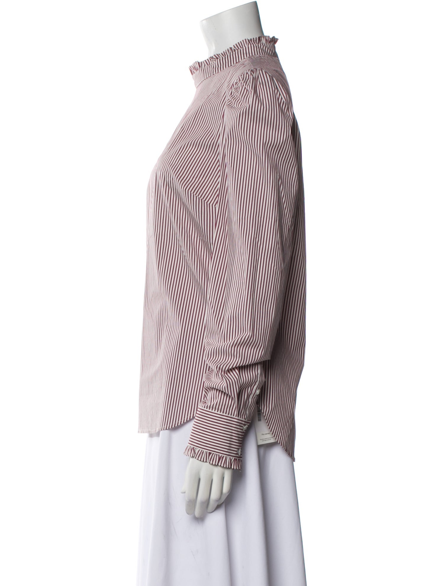 Veronica Beard Striped Mock Neck Button-Up Top