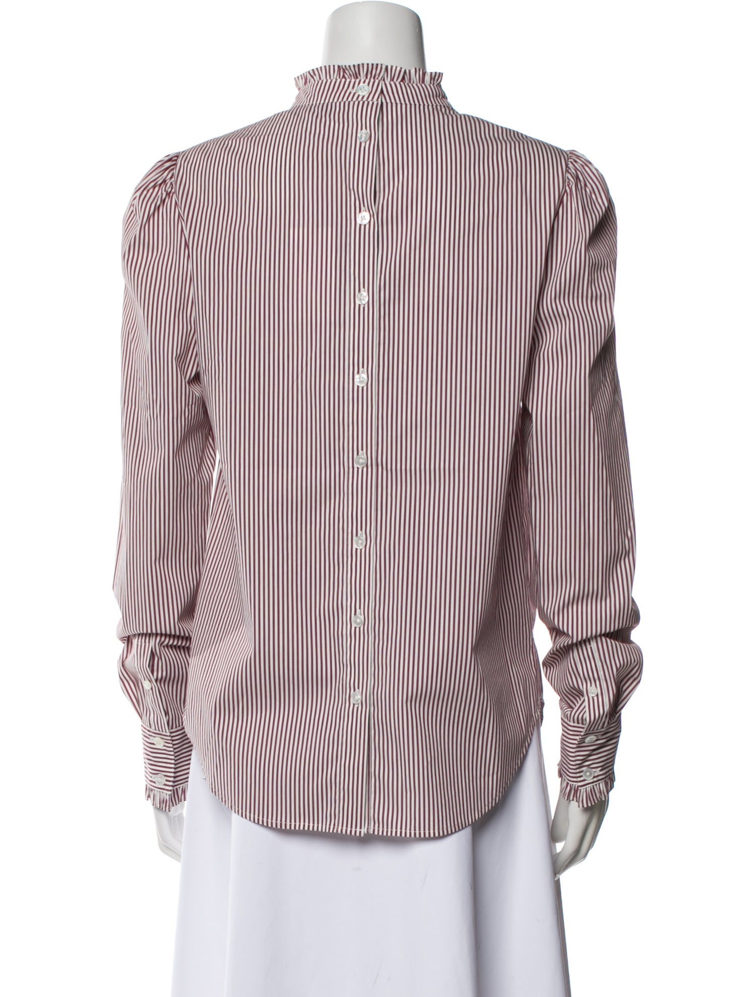 Veronica Beard Striped Mock Neck Button-Up Top