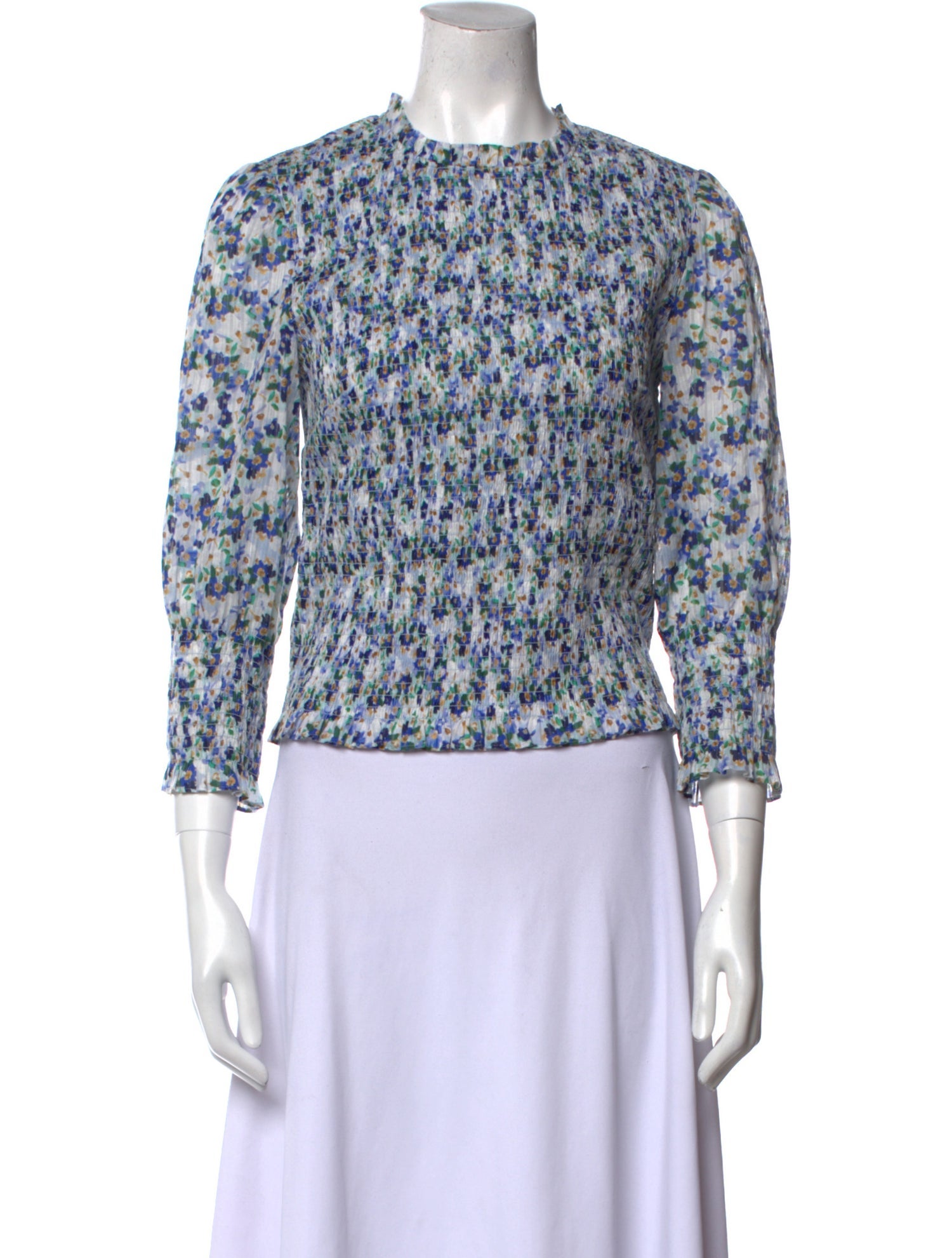 Veronica Beard Floral Print Crew Neck Blouse