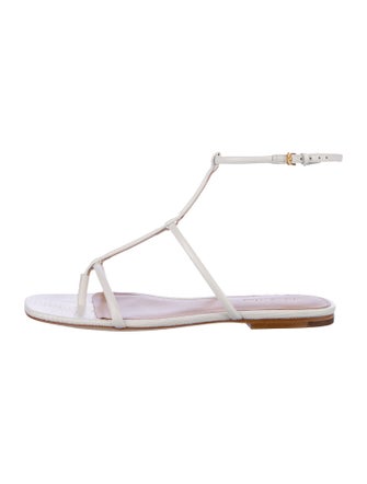 Veronica Beard Leather Animal Print T-Strap Sandals