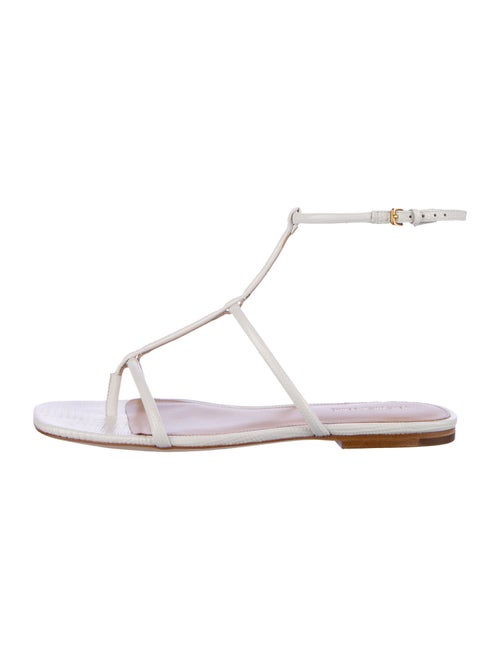 Veronica Beard Leather Animal Print T-Strap Sandals