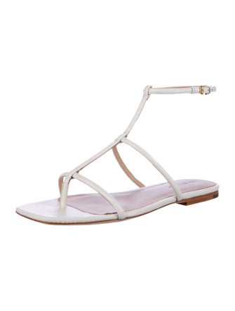 Veronica Beard Leather Animal Print T-Strap Sandals