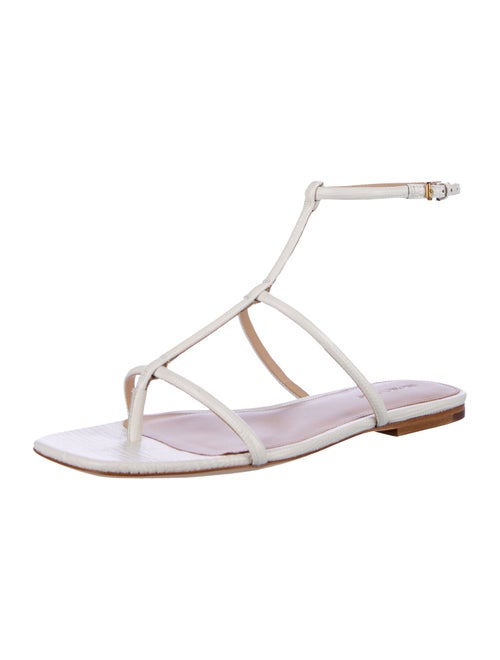 Veronica Beard Leather Animal Print T-Strap Sandals