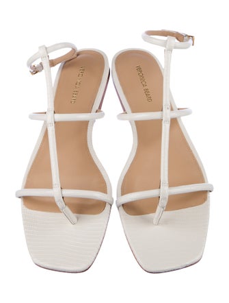 Veronica Beard Leather Animal Print T-Strap Sandals